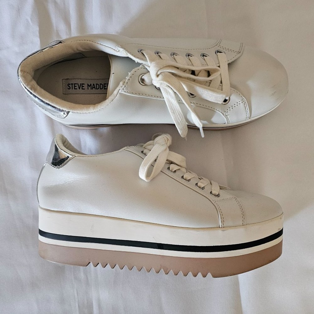 Steve Madden Women's White Alley Lace-Up Casual Shoes Platform Sneakers Sz 8.5M - Picture 7 of 12
